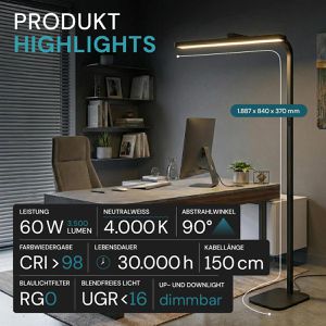 Produktbild für Stehlampe Luxula LX700138, LED, schwarz, 189 cm