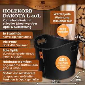 Produktbild für Kaminholzkorb Black-Oak Dakota L, mit Handschuhen, schwarz