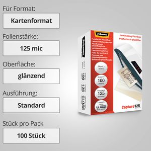 Produktbild für Laminierfolien Fellowes 5306302, 54 x 86 mm