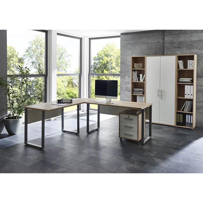 Böttcher Schreibtisch, Rollcontainer, 3, BMG-Möbel Schrank... Tabor 5-teilig, eiche/weiß, Büromöbel-Set Office – AG