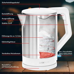 Produktbild für Wasserkocher Clatronic WKS 3692, silber-weiß