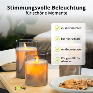 Produktbild für LED-Kerze Goobay 60372, Echtwachs im Glas, grau