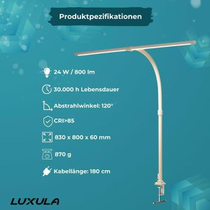Produktbild für Schreibtischlampe Luxula LX700156, weiß, LED, dimmbar