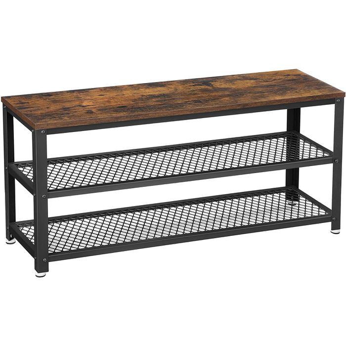 Vasagle Schuhbank LBS078B01, schwarz / vintage braun, Metall, 2 Ebenen für 10 Paar, 100 x 45 x 30cm – Böttcher AG