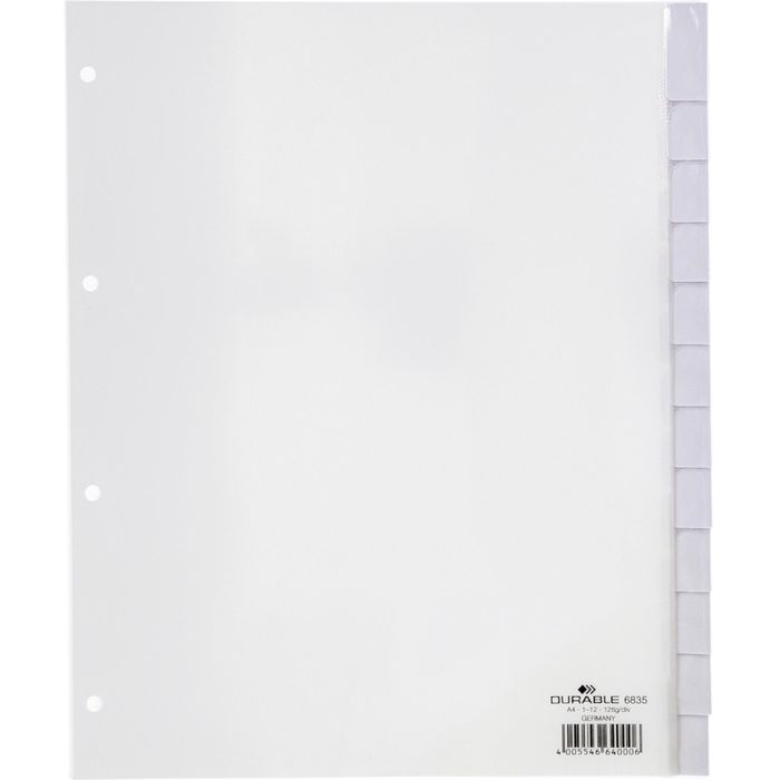 Durable Register 6835-19 A4 Überbreite blanko Kunststoff 12-tlg transparent mit Fenstertaben