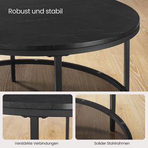 Produktbild für Couchtisch Vasagle LCT072B58, Holz / Glas, schwarz marmoriert