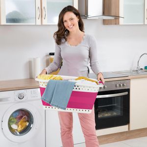 Produktbild für Wäschekorb Relaxdays pink, faltbar, mit 2 Griffen