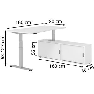 Produktbild für Schreibtisch Hammerbacher XDSM, 29603, weiß, mit Sideboard