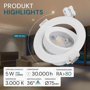 Produktbild für LED-Einbaustrahler Luxula LX300125, warmweiß