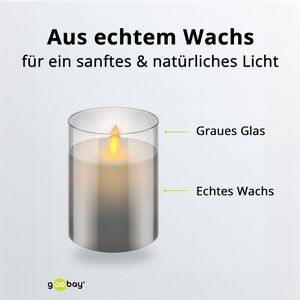 Produktbild für LED-Kerze Goobay 60372, Echtwachs im Glas, grau