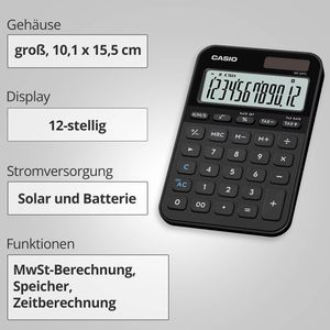 Produktbild für Taschenrechner Casio MS 20YC BK, mit Zeitberechnung