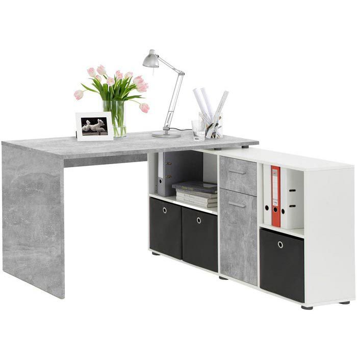 FMD-Möbel Schreibtischkombination Lex, 353-001, mit Sideboard, beton / weiß  – Böttcher AG | Schreibtische