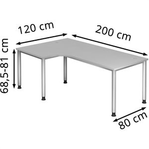 Produktbild für Schreibtisch Hammerbacher H-Serie, lichtgrau / silber