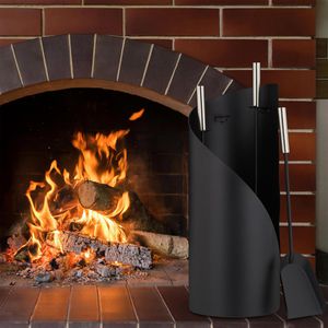 Produktbild für Kaminbesteck Relaxdays 10033829, aus Metall, schwarz, 4-teilig