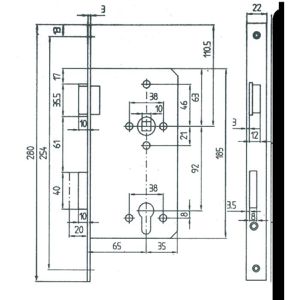 Produktbild für Einsteckschloss Bever 290 P, DIN links