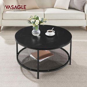 Produktbild für Couchtisch Vasagle LCT072B58, Holz / Glas, schwarz marmoriert