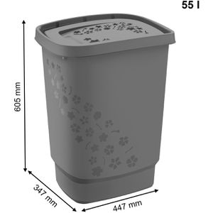Produktbild für Wäschekorb Rotho Flowers, anthrazit, mit Deckel