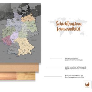 Produktbild für Deutschlandkarte Lana-KK Grau, Postleitzahlen, mit Holzrahmen