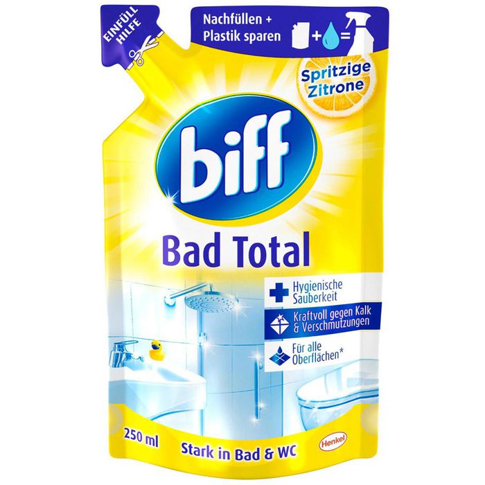 Biff Badreiniger Bad Total Spritzige Zitrone, Kalkreiniger, Nachfüller,  Konzentrat, 250ml – Böttcher AG