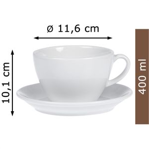 Esmeyer Kaffeetassen Bistro mit Untertassen, 400ml, Porzellan weiß,  Milchkaffeetassen, Set 12-teilig – Böttcher AG