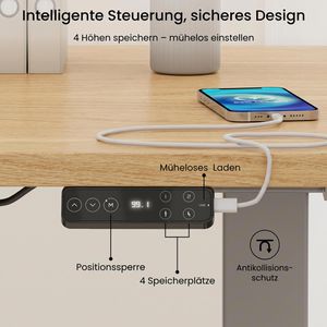 Produktbild für Schreibtisch FlexiSpot E7S 2026, ahorn / grau