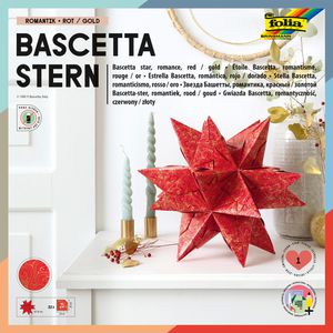 Folia Faltblätter 408/2020 Bascetta Stern Romantik, 20 x 20cm, 90g/m², rot/gold, 32 Blatt