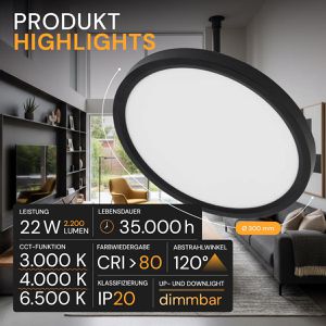 Produktbild für LED-Panel Enovalite ELED300216, schwarz, Ø 30 cm