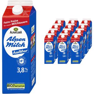 Alnatura Milch H-Milch 3,8% Fett, BIO, je 1 Liter, 12 Stück