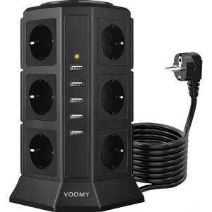 Steckdosenwürfel Voomy Power S12, mit Schalter, schwarz