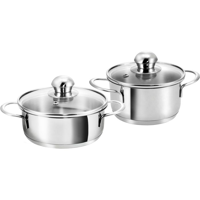 Kopf Topfset Minitopf Parvus 124238, Edelstahl, induktionsgeeignet, mit 2 Glasdeckeln, 2-teilig – Böttcher AG