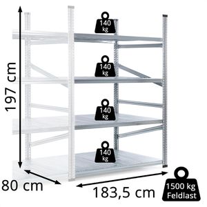 Produktbild für Anbauregal GEWE 818A4R, 4 Metallböden
