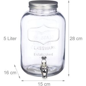 Relaxdays Getränkespender 10023430 5 Liter, Glas, mit Zapfhahn – Böttcher AG