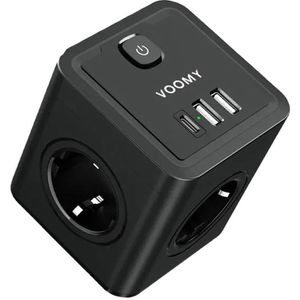 Produktbild für Steckdosenwürfel Voomy Split X4 2.0, mit Schalter, schwarz