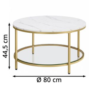 Produktbild für Couchtisch Vasagle LCT071W59, Holz / Glas, weiß marmoriert