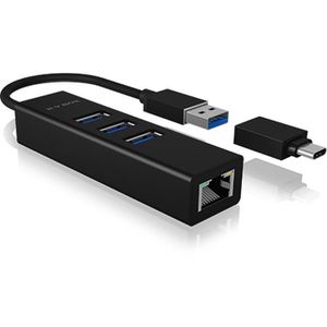 Produktbild für USB-Hub ICY-BOX IB-HUB1419-LAN, schwarz, mit LAN