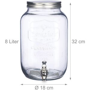 Relaxdays Getränkespender 10023431 8 Liter, Glas, mit Zapfhahn – Böttcher AG