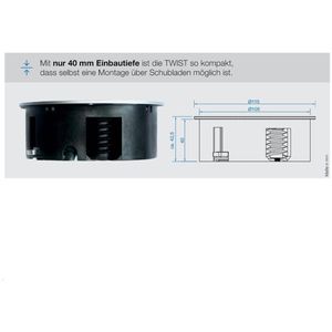 Produktbild für Einbausteckdose Bachmann 946.012 Twist, 0,2 m Kabel, drehbar