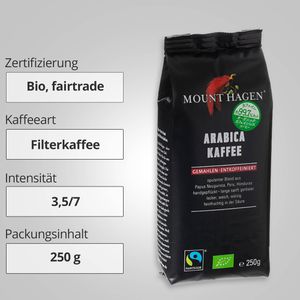 Produktbild für Kaffee Mount-Hagen Arabica Blend Decaf, entkoffeiniert, BIO