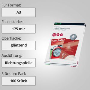 Produktbild für Laminierfolien Leitz 7490 iLAM UDT, DIN A3