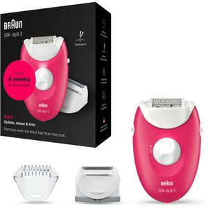 Braun Epilierer Silk-epil 3 3-276, mit 2 Aufsätzen, himbeere