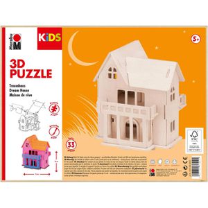 Marabu Bastelset Kids 3D Puzzle Traumhaus, 33 Teile, ca. 16 x 20cm, Holz, ab 5 Jahre