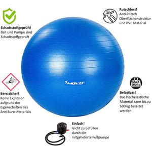 Tresko Gymnastikball Anti-Burst, groß, Ø 65cm, mit Pumpe, schwarz