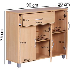 Produktbild für Sideboard Wohnling Jarry WL1.333, aus Holz, buche