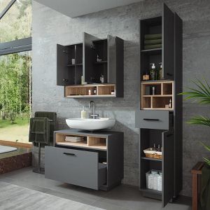 Produktbild für Badmöbel-Set Vicco Beatrice, anthrazit / sonoma eiche,3-teilig