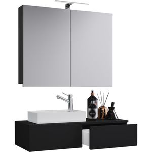 Waschtisch VCM Gudas, 914836, mit Spiegelschrank, schwarz