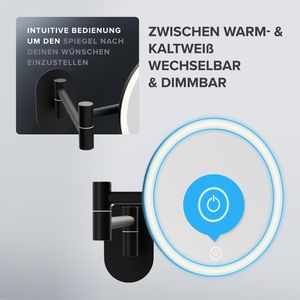 Produktbild für Kosmetikspiegel ovimar Leinoya, dimmbare Beleuchtung, schwarz