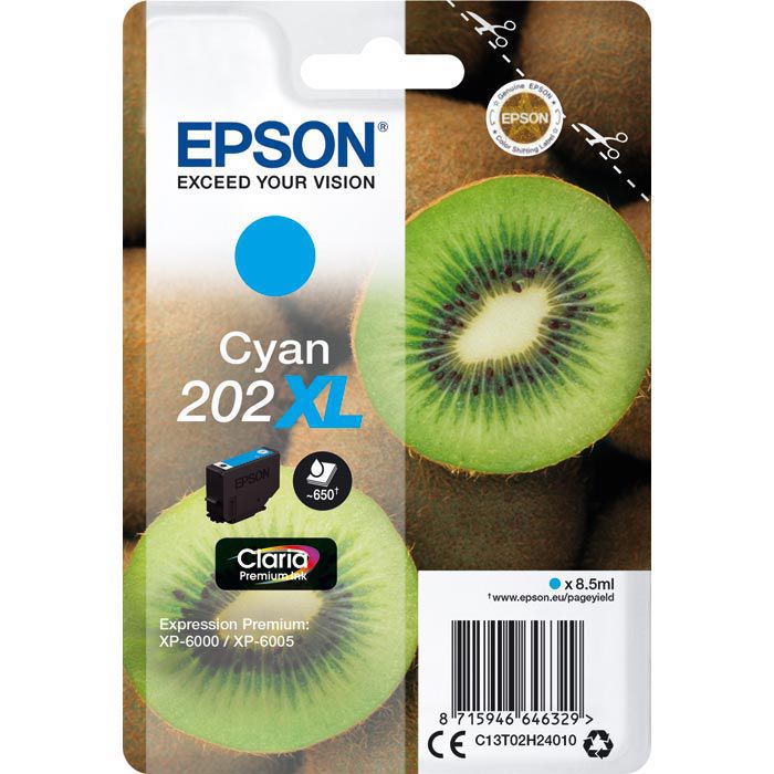 Epson 202XL cyan, Original Druckerpatrone 650 Seiten C13T02H240 
