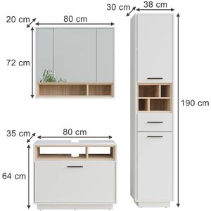 Produktbild für Badmöbel-Set Vicco Beatrice, weiß / sonoma eiche, 3-teilig