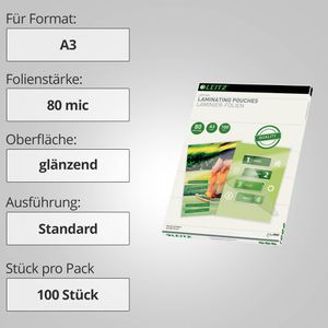 Produktbild für Laminierfolien Leitz 33819 iLAM, DIN A3