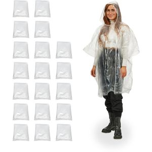 Regenponcho Relaxdays Länge 98 cm, Einweg, 20 Stück